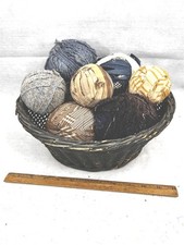 antique rag balls 12 cotton old painted basket lot  picture