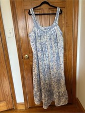Roaman's Vintage Light Blue Floral Cotton Nightgown with Lacy Straps picture