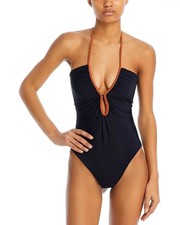 $345 Juan De Dios Saint Tropez Halter Keyhole One Piece Swimsuit Black Women's 6 picture