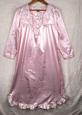 Vtg Fundamentals Pink Satin Nightgown Womens XS Long Ruffle CottageCore  USA picture