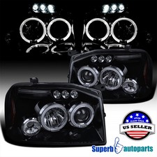 Fits 2001-2004 Frontier Twin Halo + LED Black Smoke Projector Headlights picture