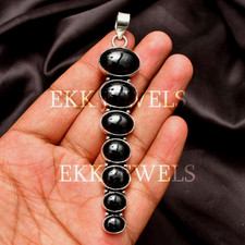 Natural Black Onyx Gemstone 925 Sterling Silver Handmade Jewelry Pendant 2.80