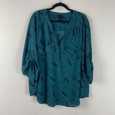 Torrid Harry Potter Harper Georgette Blouse 3X Teal Spell Print Roll Tab Top picture