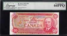 Canada 1975 $50 Fifty Dollar Banknote Legacy Certfied Very Choice UNC - 64 PPQ picture