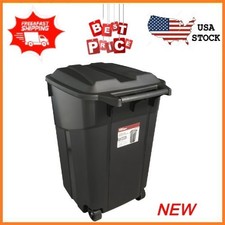 NEW Hyper Tough 45 Gallon Wheeled Heavy Duty Plastic Garbage Can Attached Lid picture