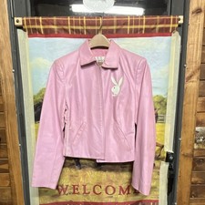 Vintage Authentic Playboy Leather Jacket Pink & White Worn By Playboy Bunny picture