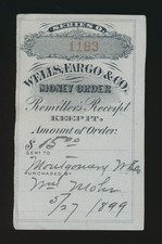 1899 Wells Fargo Money Order Remitter's Receipt Series O to Montgomery Ward Co picture