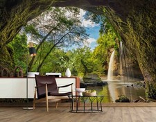 3D Forest Cave Waterfall Wallpaper Wall Murals Removable Wallpaper 3333--JN picture
