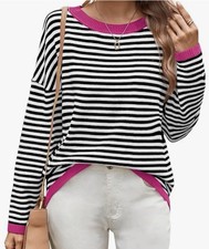 NEW WIHOLL Women's Striped Long Sleeve Crewneck Tunic Top ~ Medium New With Tags picture