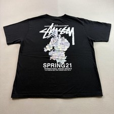 Stussy T-Shirt Mens Large Black Spring 2021 Floral Bouquet Skater Short Sleeve picture