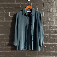 VTG Travis Ayers 100% Silk Dark Blue Long Sleeve Button Up Size 8 #travisayers picture