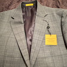 Hickey Freeman Men's Gray Plaid Blazer 42R 2-Button Notch Lapel picture
