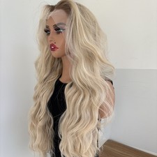 Ombre Blonde Heat Resistant Synthetic Hair Long Wavy Lace Front Wig picture