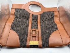 VTG L.A.M.B. Gwen Stefani Brimley Clutch Bag Womens Brown Black Jacquard Leather picture