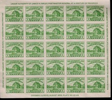 1933 US Chicago Century Progress Sheet Fort Dearborn Plate 21145 picture