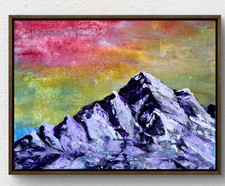 Original Abstract 12x16 Rocky Mountain Sunrise Vivid Acrylic Canvas Wall Art B21 picture