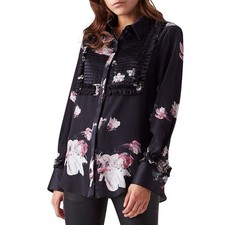 AJE Top Size 8 Small S Black CASA DEL FLOR SHIRT Long Sleeve Relaxed Fit Ruffle picture