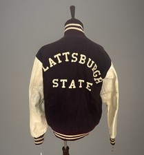 Vintage SUNY Plattsburgh State College Jacket Leather Wool L/XL  picture