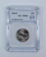 2006-P State Quarter Colorado Mint Error Struck Thru MS66 ICG picture