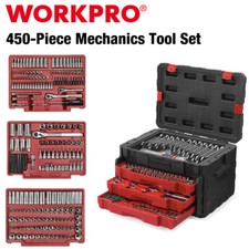 WORKPRO Drive Socket Set Mechanic Tool Set With Heavy Duty Tool Box 450-Piece picture