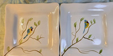 Pier 1 Imports Robin Hand-Painted Earthenware Square Dinner Plates Set of 2 8x8 picture