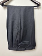 Wool Flannel Pants Mens 38x29 Black Dress Trousers Classic Peated Cuffed Vintage picture