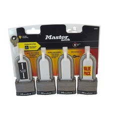 Master Lock Outdoor Padlock 2 in Wide 2-1/2 in Shackle 4 Pack Keyed Alike 5SSQLJ picture