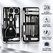 Men’s 19-Piece Manicure Pedicure Kit Stainless Steel Nail Clippers Travel Case picture
