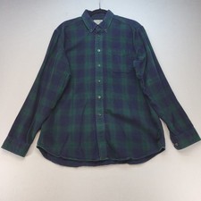 L.L. Bean Flannel Shirt Mens Large Green Blue Plaid Button Down Cotton picture
