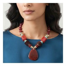 TIGERSTARS BOLD RESIN PLATE PENDANT BEADED STATEMENT NECKLACE picture