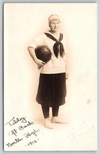 1916 RPPC Women’s Basketball Player Tubby Left Back North High School Postcard picture