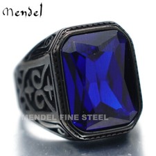MENDEL Mens Black Blue Tanzanite Stone Ring For Men Size 7 8 9 10 11 12 13-15 picture