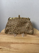 Vtg French Brocade Evening Bag Purse RS Paris Green Cabochon Jeweled Frame 5x8⁠ picture