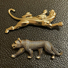 Vintage Lot of 2 Panther Brooches Chrome Leaping + Silver Tone Striped 1970s-80s picture