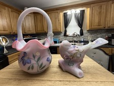 Fenton Blue Burmese Basket and Bird Set picture
