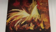 Diane Whitehead Rooster Canvas Wall Art Painting Signed 24x24 picture