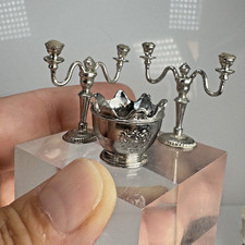 3Pc Artisan Dollhouse Miniature Silver Metal Lot Eugene Kupjack 1:12 FM05 picture