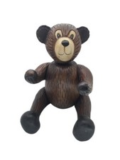 Wooden Teddy Bear Hand Carved Vintage Detailed Posable Jointed 14