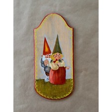 Vintage Hand Painted Wooden Gnome Wall Plaque Cottagecore Scandinavian Folk Art picture