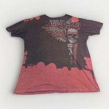 Affliction Live Fast Graphic T-Shirt Mens XL Skull Winged Bleach Dye Moto Black picture