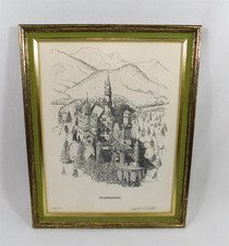 Vtg Neuschwanstein Castle Art Print Signed Numbered Charles C. Shotola 1972 picture