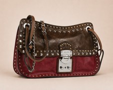 Rare Miu Miu Vintage Studded Two Way Brown Pattina Red Nappa Borchie Bag picture