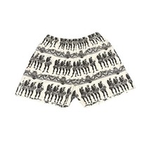 Vtg Honolulu Hi Hawaiian Cotton All Over Print Shorts White Black Size Medium picture