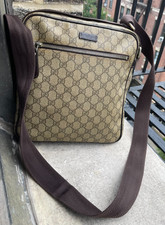 VTG GUCCI Shoulder Crossbody Bag GG Logo Leather Canvas PVC 201448 Beige Brown picture