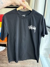 Stussy Black T Shirt Gold Fists Rings Front Back Logo Graphic Streetwear picture