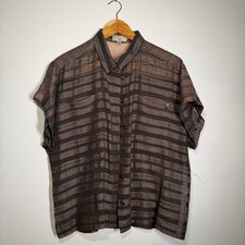 VTG Miichi Moon for Sanyo Women's Oversized Brown Button-down Shirt Size 10  picture
