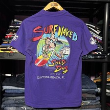 Vintage 1993 Rare Salty Dog Surf Naked Purple Graphic Single Stitch T-Shirt M picture