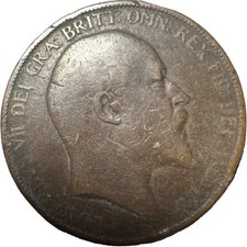 Great Britain 1902 Penny – King Edward VII – Bronze – VG picture