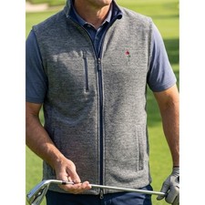 Johnnie-O Mens Gray Heathered Full Zip Golf Vest Gray Large Flag Logo picture
