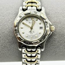 Vintage Bulova Marine Star Watch Silver Gold Tone Quartz Needs Battery READ picture